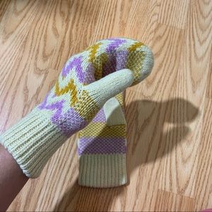 Vintage Mittens soft cream purple chevron retro perfect gift whimsical cream